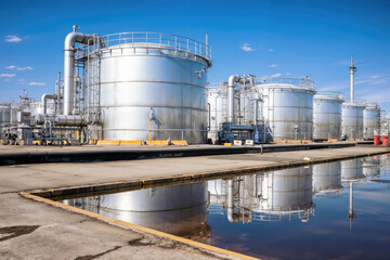 Obraz premium Industrial oil refinery with large storage tanks