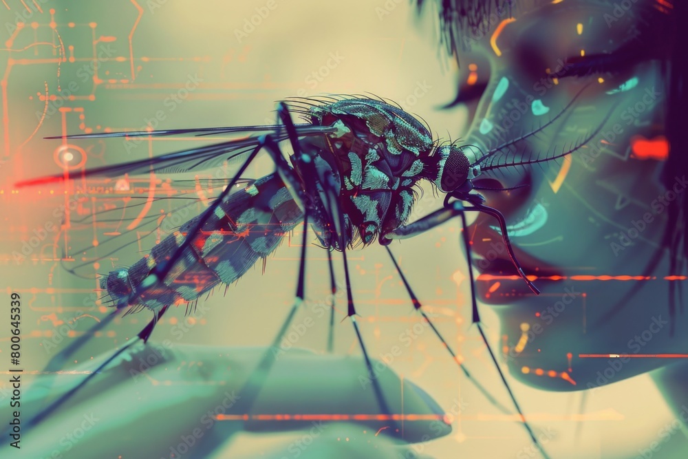 Poster close up shot of a person holding a mosquito. useful for educational materials or pest control adver