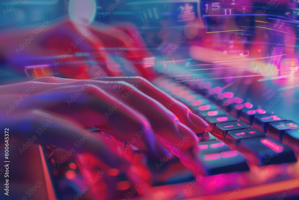 Aufkleber Close up of a person typing on a keyboard. Suitable for technology concepts