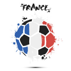 Abstract soccer ball with France national flag colors. Flag of France in the form of a soccer ball made on an isolated background. Football championship banner. Vector illustration