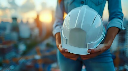 City development: Professional holding safety helmet
