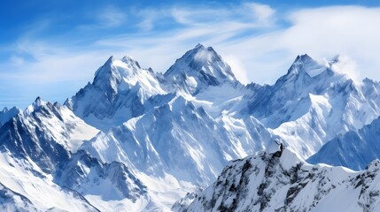 Fototapeta na wymiar Panoramic view of the snowy peaks of the Caucasus Mountains.