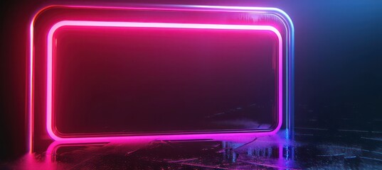 rectangular blank neon sign with neon frame and blank fill on dark background

