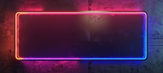 rectangular blank neon sign with neon frame and blank fill on dark background
