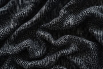 Detailed close up of black knit fabric. Suitable for textile backgrounds