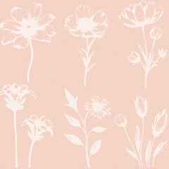 Delicate watercolor meadow flowers, botanical digital paper