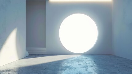 circular backlight or window on a white wall 
