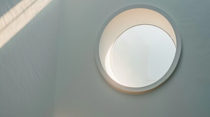 circular backlight or window on a white wall 
