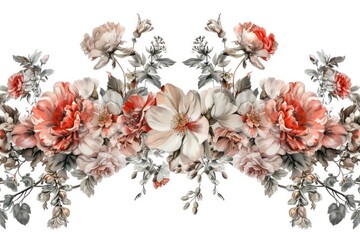 floral garland illustration, baroque inspiration on a white background