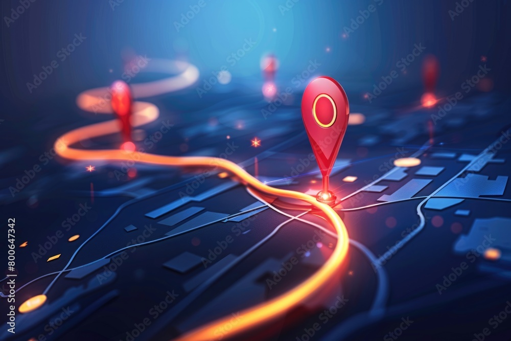 Poster A map with a red pin. Useful for travel concepts