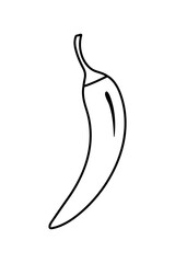 chili pepper black line symbol, spicy sign, hot pepper icon, mexican culture, jalapeno black outline vector element on white background,