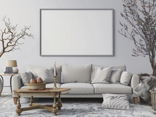 blank vintage frame mockup in a living room  interior
