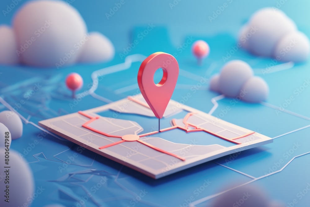 Poster A map with a pin in the middle. Ideal for travel and location concepts