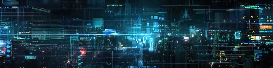 wide background of futuristic dark color picture with optic fibers, visual data and vivid and flashy colors