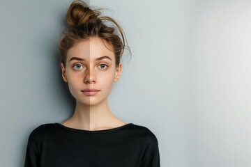A split aging treatment strategy contrasts old and young perceptions, integrating anti-aging cream to illustrate aging beauty standards in modern skincare.