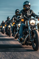 Fototapeta premium A group of people riding motorcycles down a road. Perfect for travel or adventure concepts