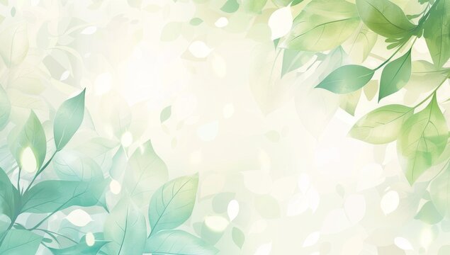 Fototapeta green and white background with soft light, leafy theme, blurred Generative AI