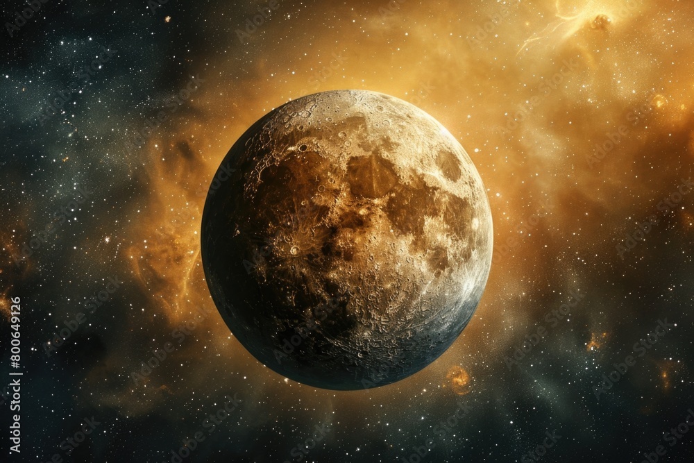 Poster a breathtaking view of a planet in the sky. perfect for science or fantasy themed projects