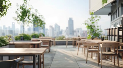 Obraz premium Stylish mockup of a rooftop outdoor classroom with a panoramic view of the city skyline. .