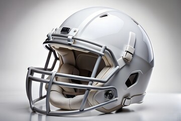 Fototapeta premium A sleek and professional white football helmet with a detailed design showcased on a neutral grey background emphasizing the product's features