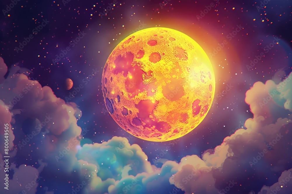 Poster a stunning image of a full moon in the night sky with clouds. perfect for backgrounds or celestial-t