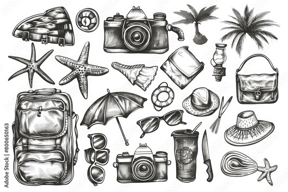 Aufkleber Assorted objects on a blank white backdrop, suitable for product mockups or presentations