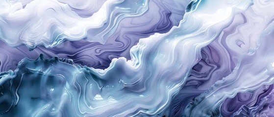 marble background with nice realistic liquid motion, organic and fluid colored in white and light blue and purple