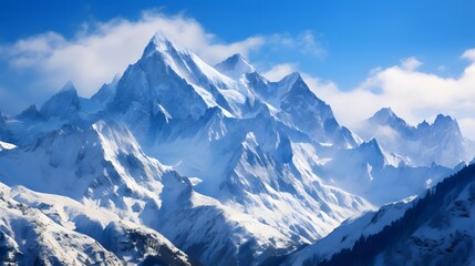 Panoramic view of snow mountain range. Caucasus Mountains, Georgia.