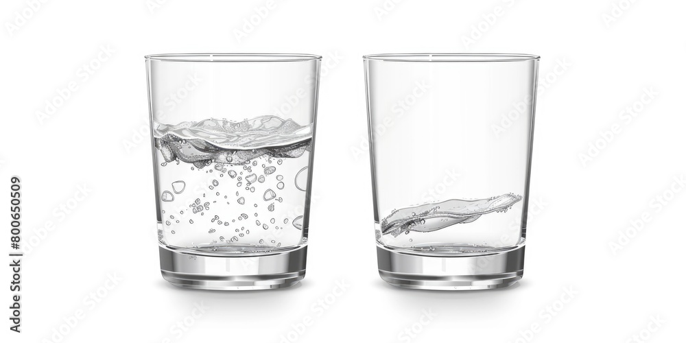 Poster refreshing image of two glasses with water and ice cubes on a white background. perfect for beverage