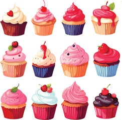 Cupcake Vector Illustration Set