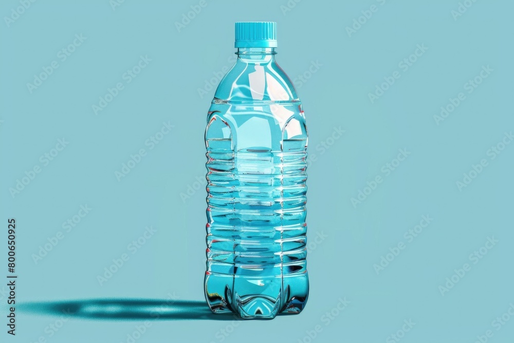 Poster a simple image of a water bottle on a blue background. suitable for hydration and lifestyle concepts