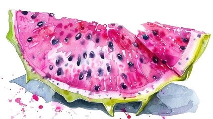 A vibrant watercolor painting of a juicy watermelon slice. Perfect for food and summer-themed designs