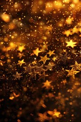 A bunch of gold stars flying in the air. Ideal for celebrations and festive occasions