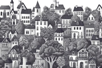 Fototapeta premium Detailed black and white drawing of a city, suitable for architectural projects