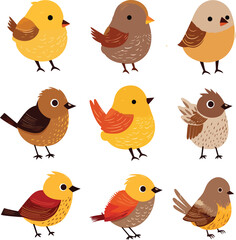 Cute Birds Vector Illustration Set