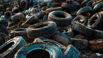 Fototapeta premium A pile of old tires sitting on the ground, suitable for industrial concepts