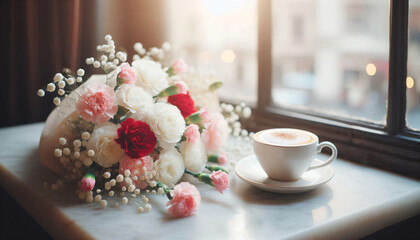 康乃馨和咖啡