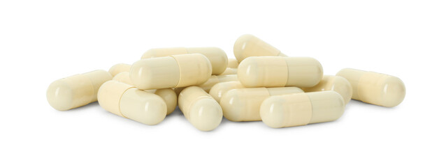 Fototapeta premium Vitamin capsules isolated on white. Health supplement