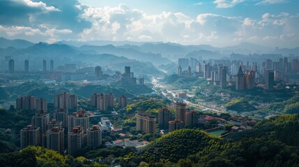 Guiyang skyline, China, modern city with green hills