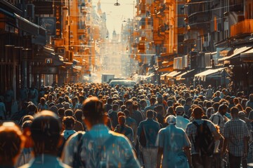 Obraz premium A crowd of people walking down a busy city street. Ideal for urban lifestyle concepts