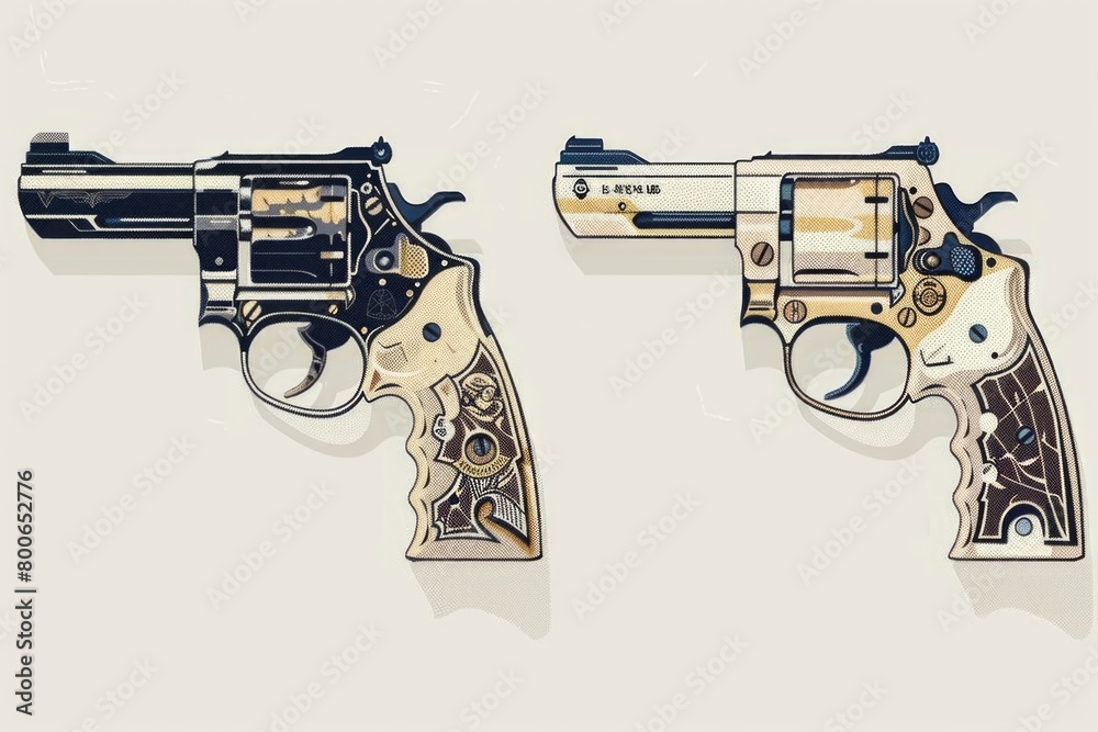 Poster Two guns placed next to each other. Suitable for crime and security concepts