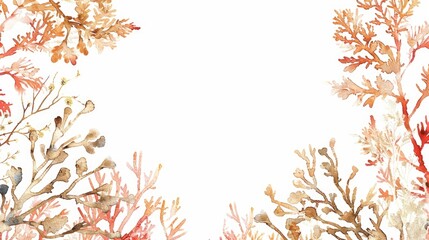 Colorful watercolor painting of corals and seaweed, perfect for marine themed designs