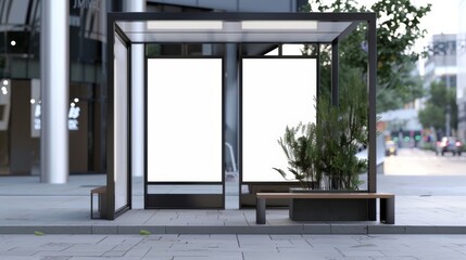 Blank mockup of a kiosk with customizable panels for branding. .