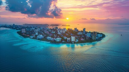 MalÃ© skyline, Maldives, densely populated island capital, --ar 16:9 --stylize 250 Job ID:...