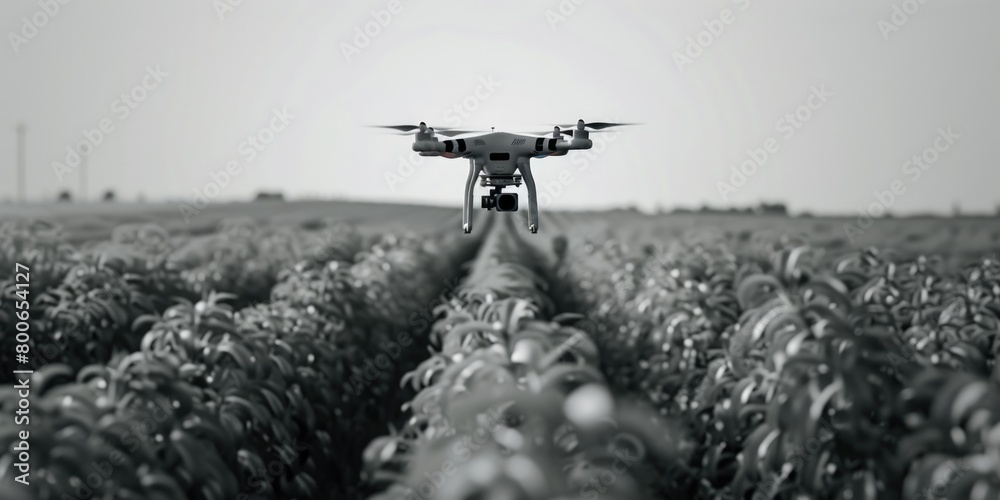 Poster A drone captured flying over a lush cornfield. Suitable for agricultural and technology concepts