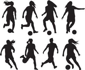 Woman Soccer Players Silhouette Set