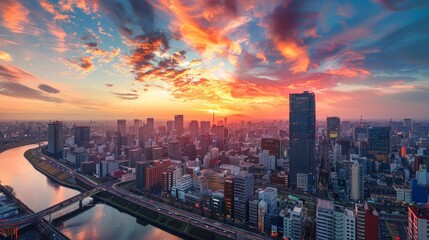 Naklejka premium Osaka skyline, Japan, dynamic business district