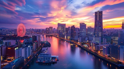Obraz premium Osaka skyline, Japan, dynamic business district