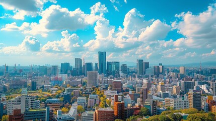 Osaka skyline with skyscrapers, Japan, vibrant city life