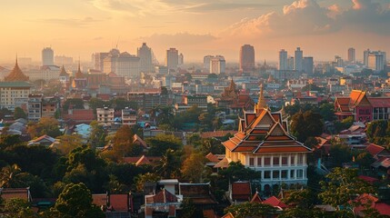 Phnom Penh skyline, Cambodia, mix of colonial French architecture and Asian influences